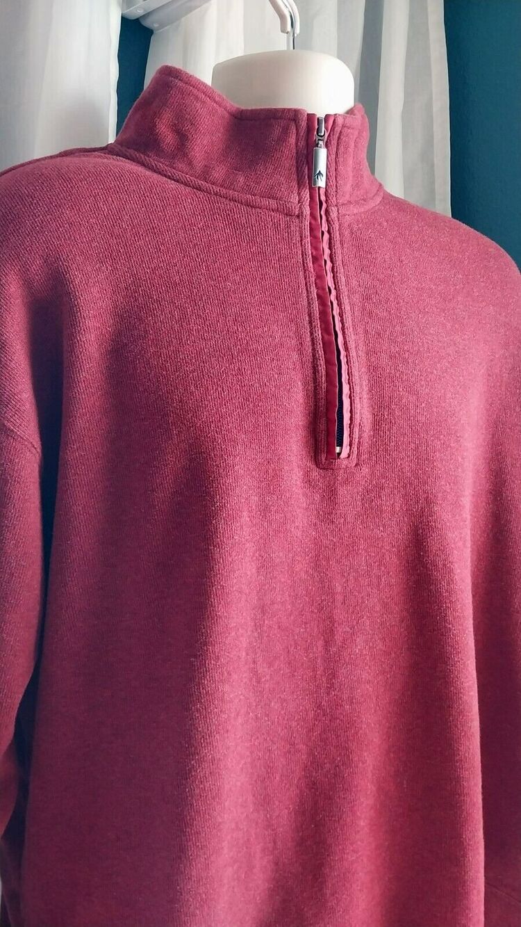 Orvis Men's Quarter Zip Pullover Sweater XL Burgundy 100% Cotton - Picture 2 of 4